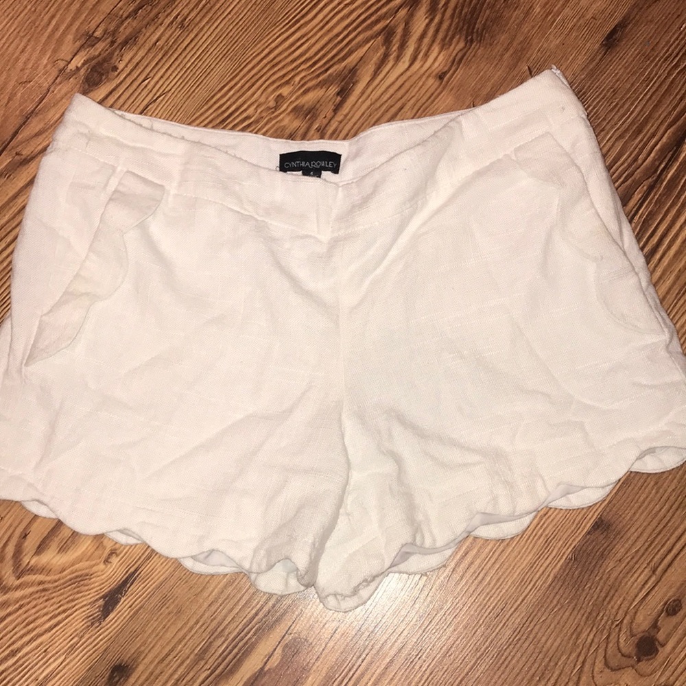 Cynthia Rowley White Scalloped Shorts